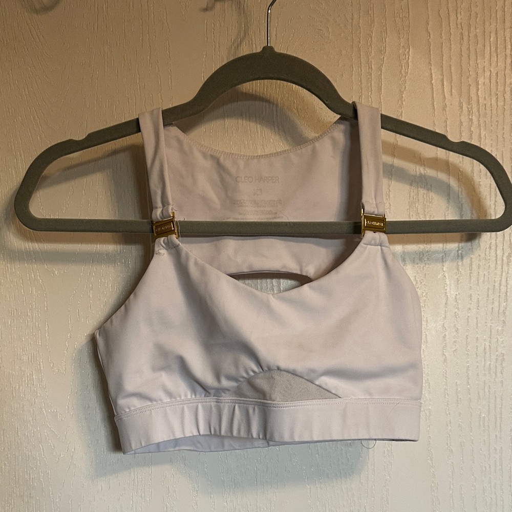 White nursing Sports Bra with Gold Accents